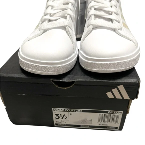 🌟🌟🌼NIB Adidas GRAND COURT 2.0 K. White Shoes with Iridescent Accents - Picture 12 of 12